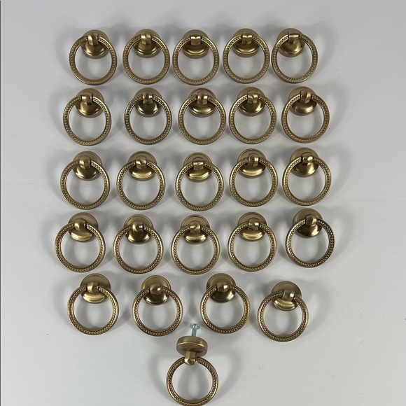 Cabinter Drawer Knobs Metal Ring Pulls Gold Champagne Bronze Hardware Set of 25 - Picture 2 of 8